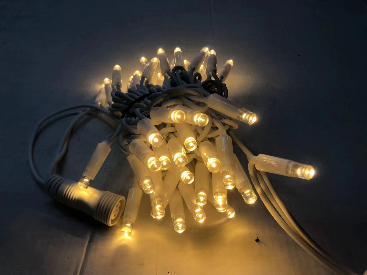 Outdoor rubber wire LED string lights, 10m with 100 LEDs and waterproof connectors