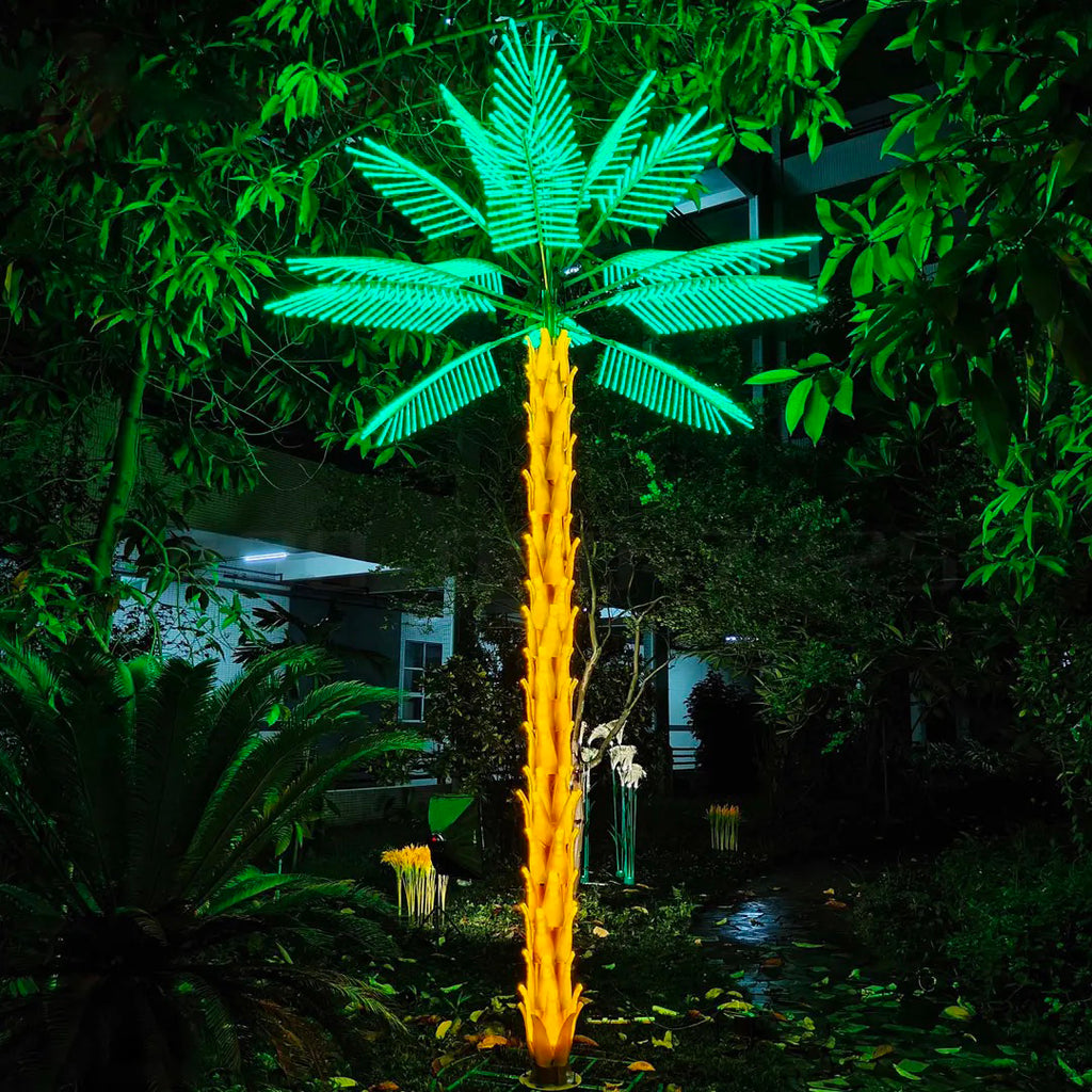 Green and warm yellow LED palm tree light 2.5m (8.2ft) for villa yard and garden lighting
