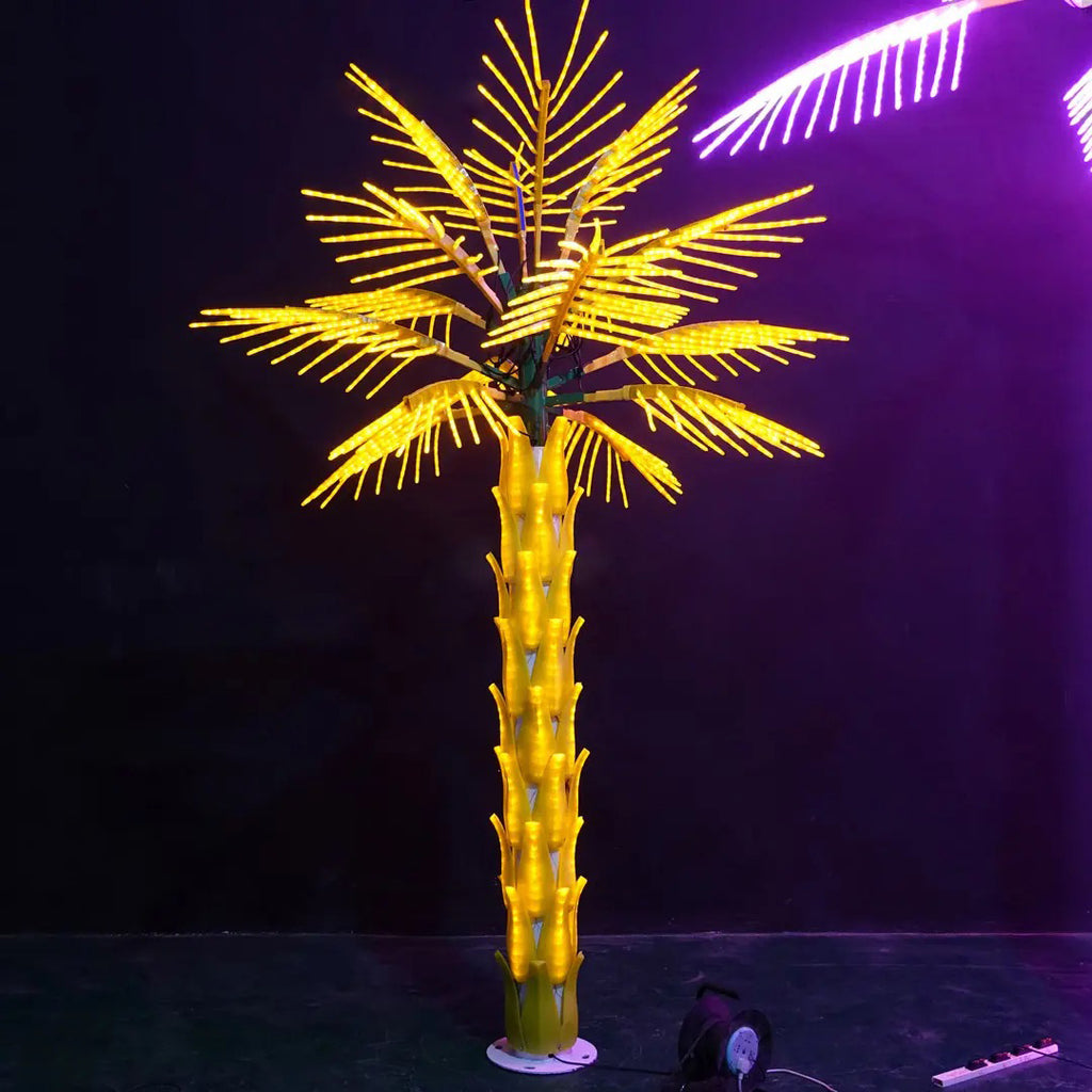Purple and warm yellow LED palm tree light 2.5m (8.2ft), colorful decor for gardens and celebrations