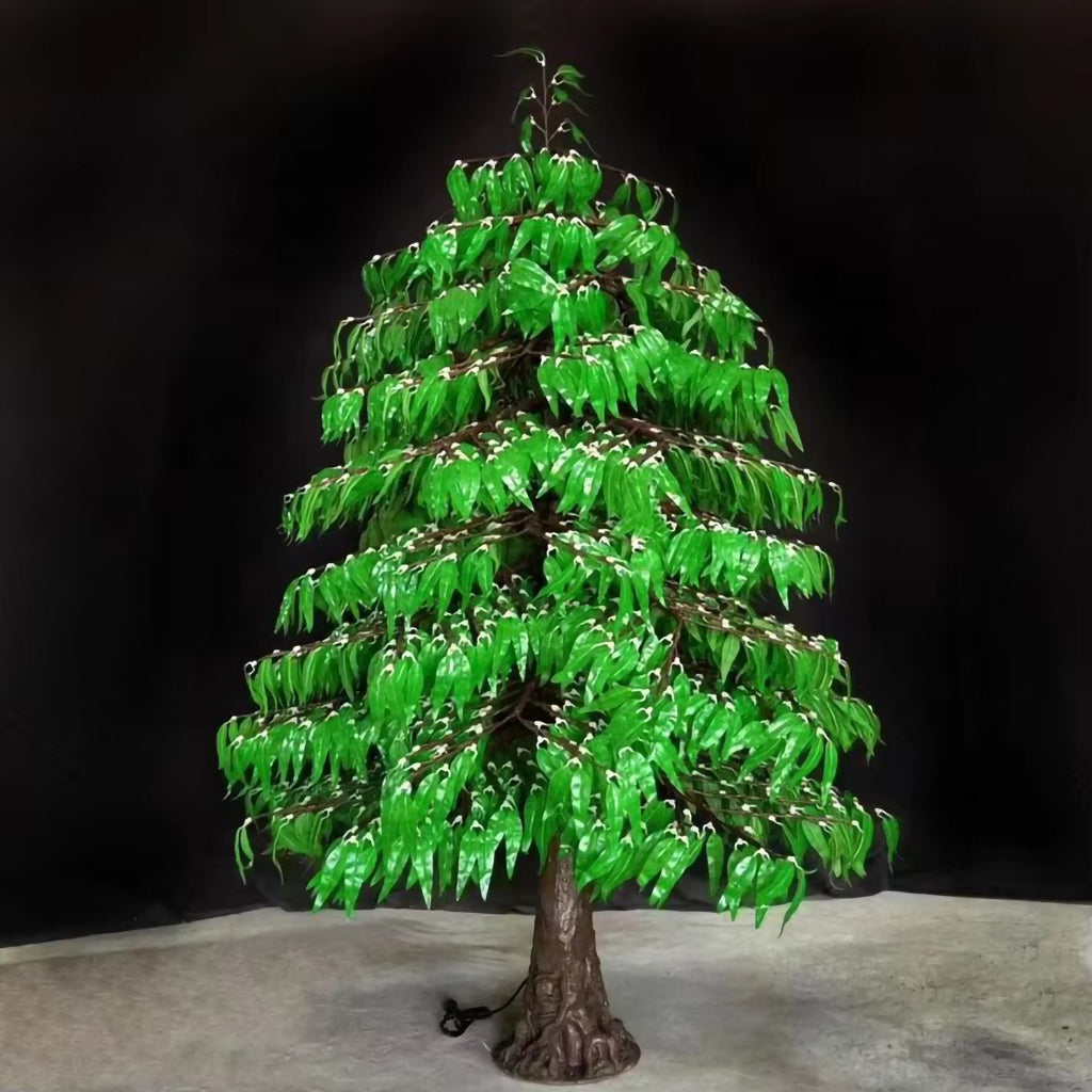 IP65 outdoor LED Gum Tree Light with realistic green leaves and warm white lighting