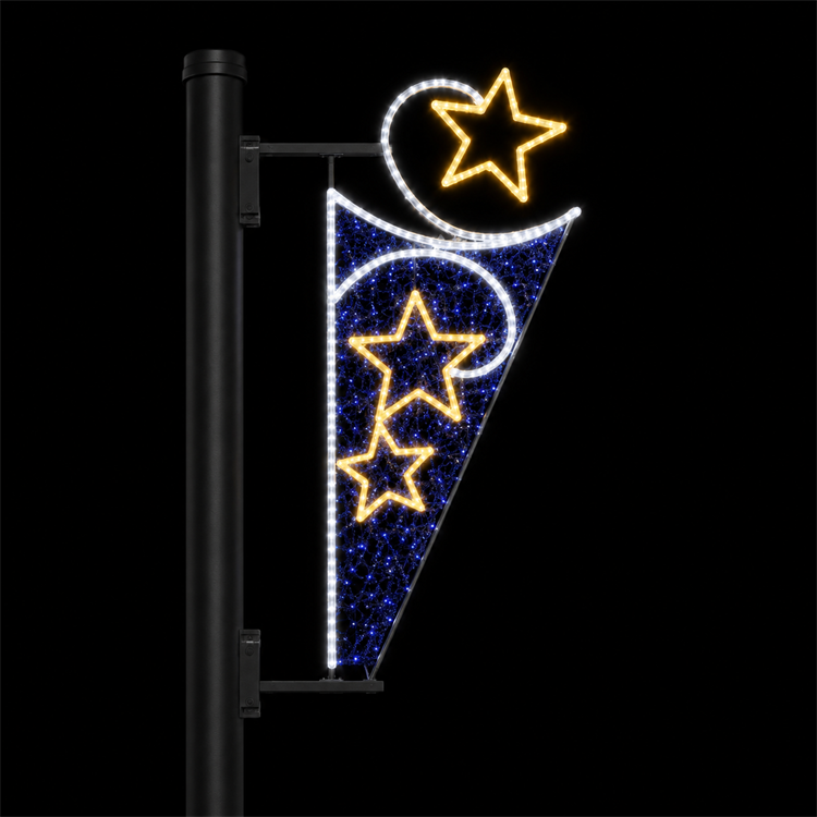 Outdoor Blue Banner Triple Star Street Pole LED Motif Light