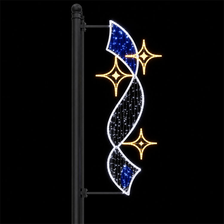 Outdoor Blue Ribbon Gold Star Street Pole LED Motif Light