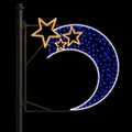 Outdoor Crescent Moon Star Blue Street Pole LED Motif Light