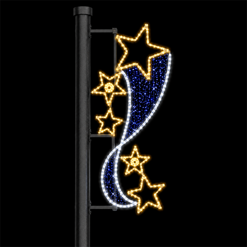 Outdoor Curved Blue Panel Gold Stars Street Pole LED Motif Light