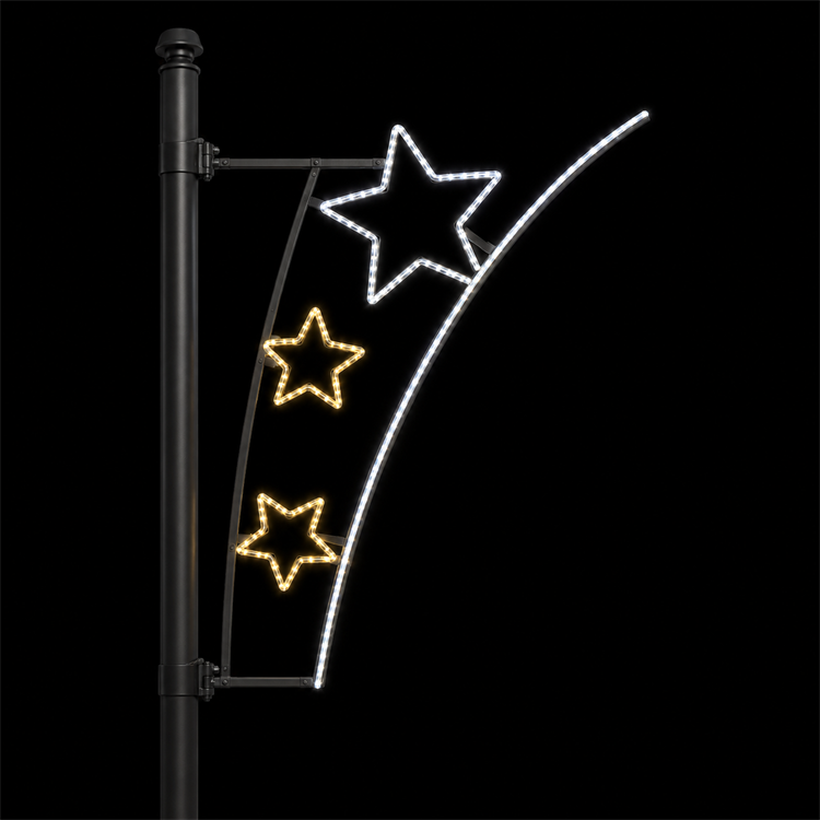 Outdoor White Arc Gold Stars Street Pole LED Motif Light