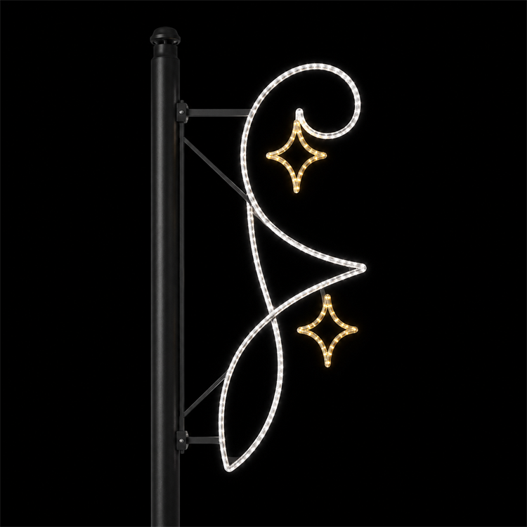 Outdoor White Leaf Gold Stars Street Pole LED Motif Light