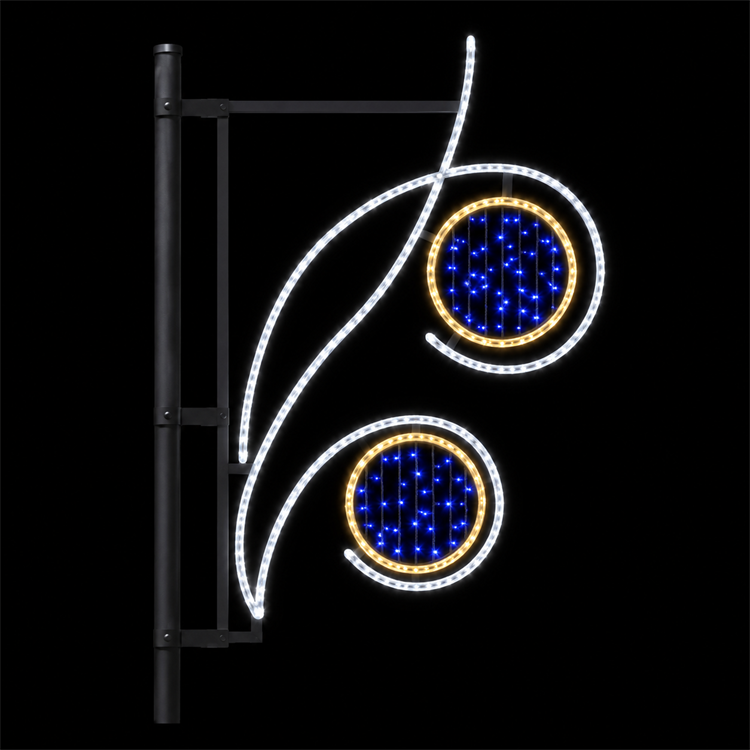 Outdoor White Stem Double Blue Bauble Street Pole LED Motif Light