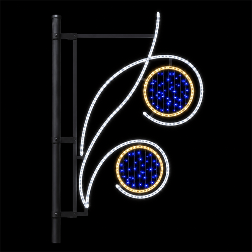 Outdoor White Stem Double Blue Bauble Street Pole LED Motif Light