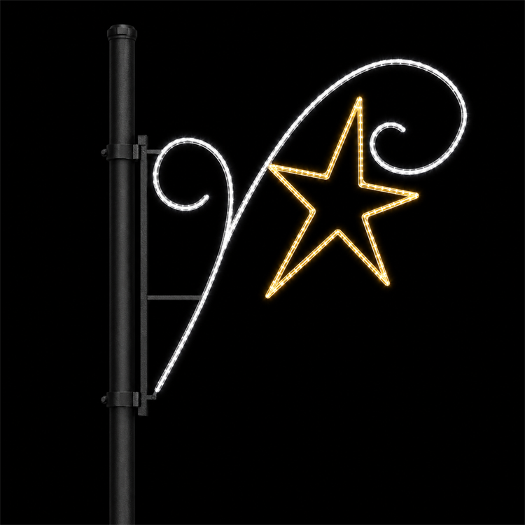 Outdoor White Swirl Large Gold Star Street Pole LED Motif Light