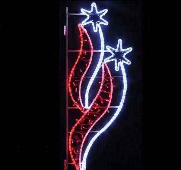 Outdoor red white star ribbon street pole LED motif light