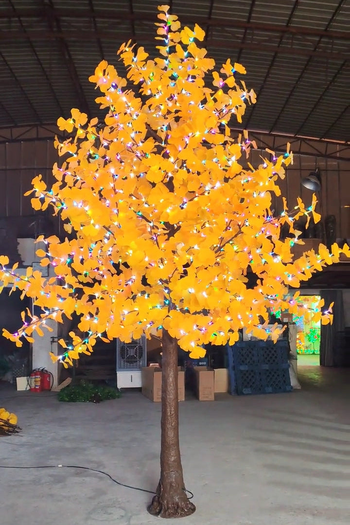 3m / 9.8ft RGBW LED high simulation ginkgo tree light with straight-pole conical design