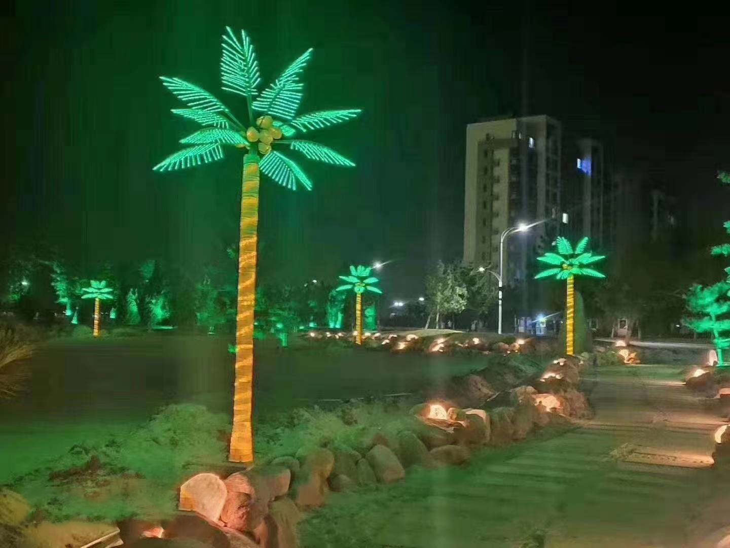 Commercial 4m (13ft) IP65 LED coconut/palm tree light installed for outdoor landscape projects, plazas and resorts