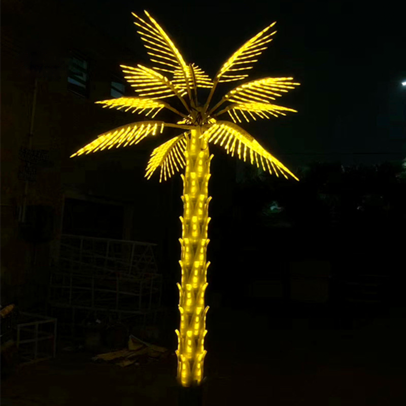 4m LED palm tree light in yellow, IP65 outdoor decorative lighting for gardens and commercial spaces