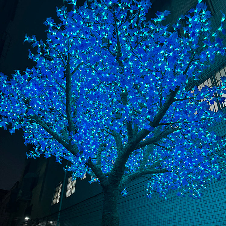 Close-up of 5.5m RGBW LED super high simulation maple tree light blue cyan canopy detail