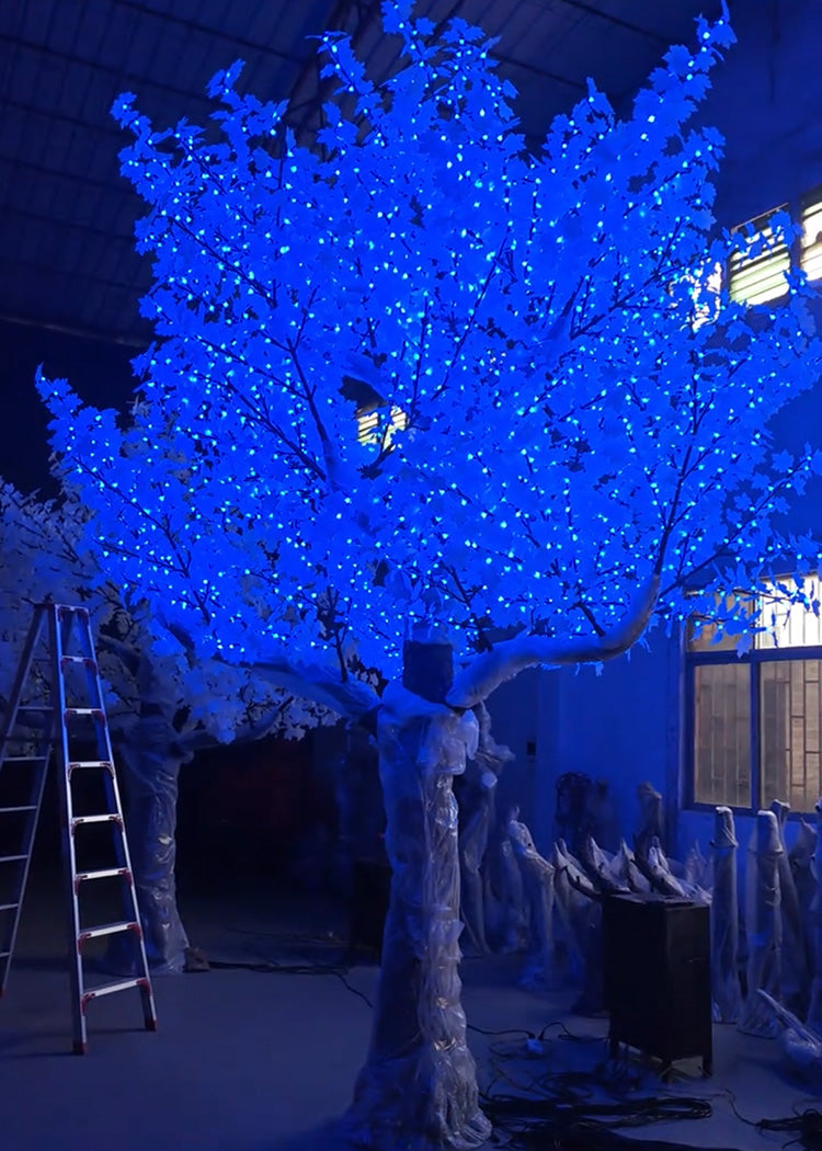 5m RGBW LED super high simulation maple tree light blue color effect for mall plaza and festival decoration