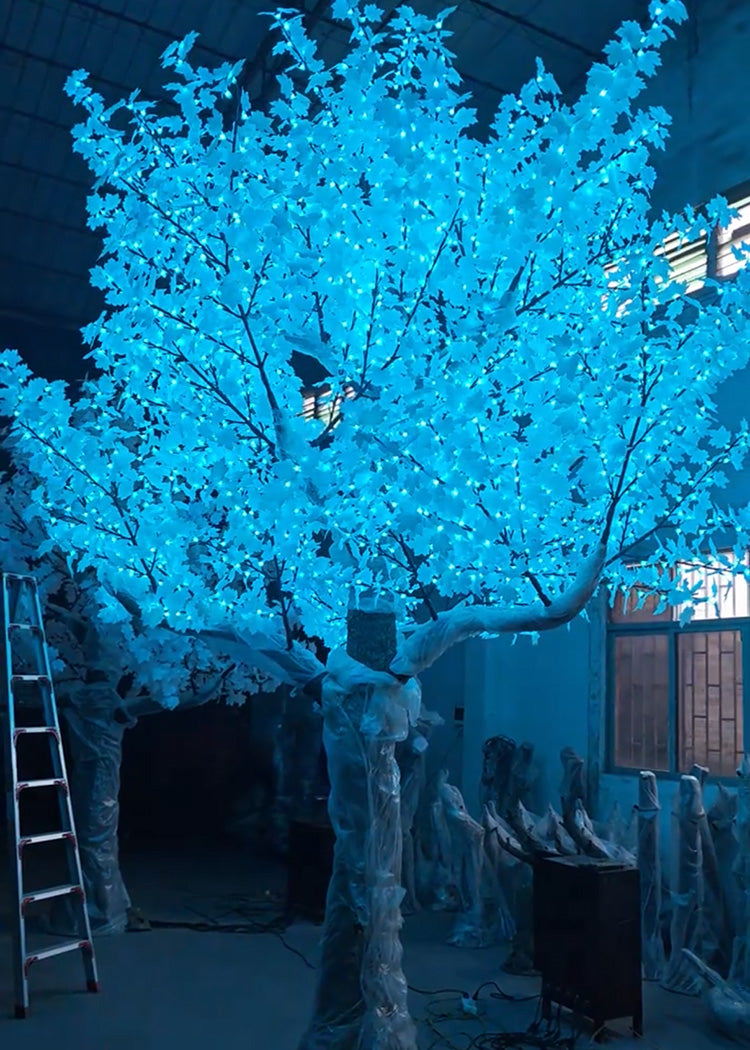 5m RGBW LED super high simulation maple tree light cyan color effect for outdoor event and landscape decoration