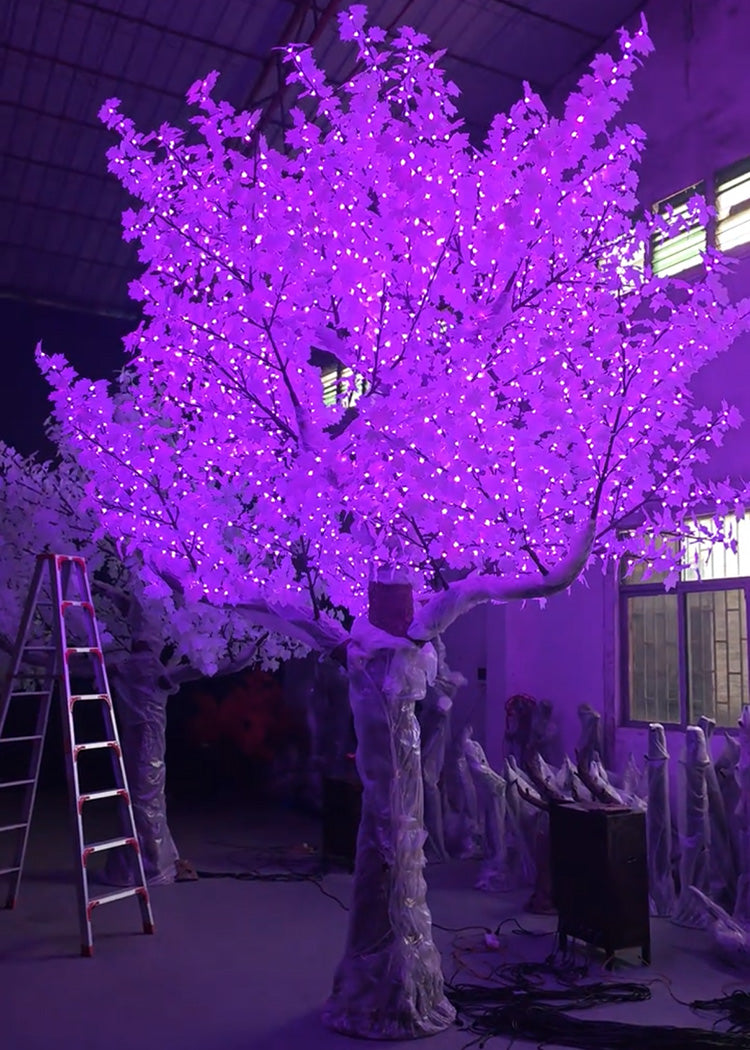 5m RGBW LED super high simulation maple tree light purple color effect for outdoor commercial decoration