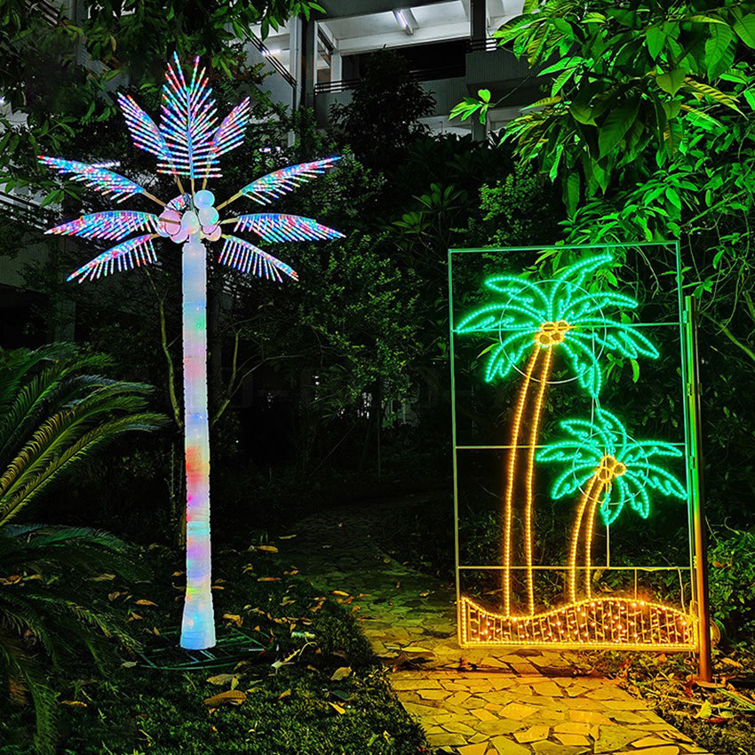 White or warm white LED coconut palm tree light 6m (20ft), elegant outdoor lighting for villas and resorts