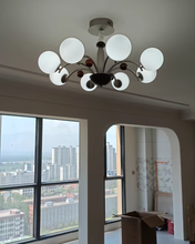 Load image into Gallery viewer, 8 light round chandelier restaurant living room room glass ball lamp
