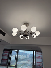 Load image into Gallery viewer, 8 light round chandelier restaurant living room room glass ball lamp
