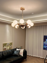 Load image into Gallery viewer, 8 light round chandelier restaurant living room room glass ball lamp
