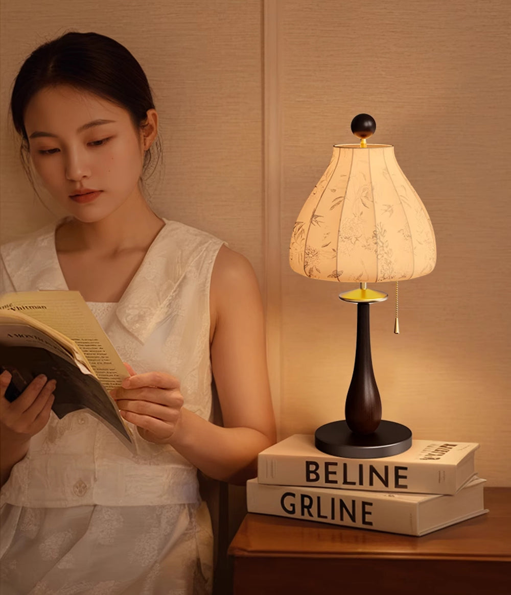 Table lamp suitable for bedroom room study fabric table lamp