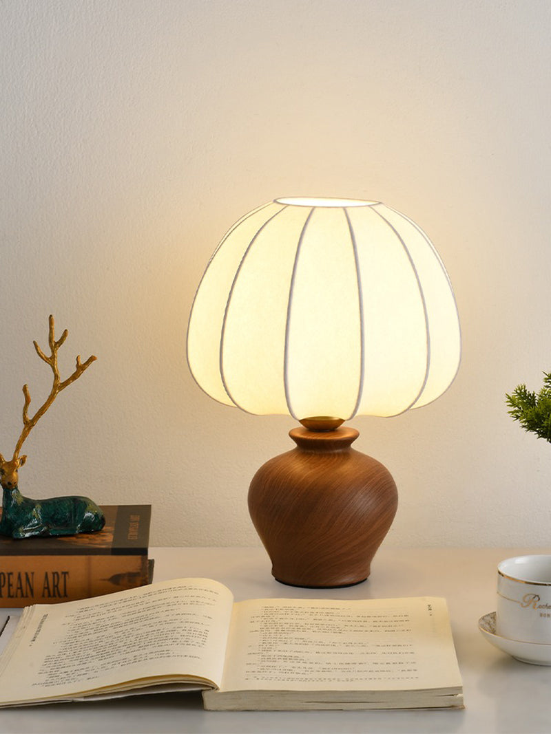 Vintage Ceramic Silk Study Lamp Walnut Color Decorative Atmosphere Lamp Table Lamp