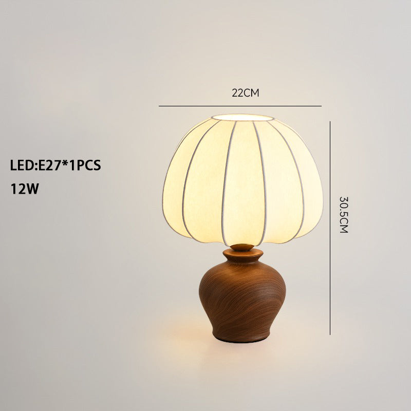 Vintage Ceramic Silk Study Lamp Walnut Color Decorative Atmosphere Lamp Table Lamp