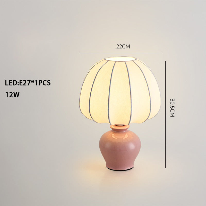 Vintage Ceramic Silk Study Lamp Walnut Color Decorative Atmosphere Lamp Table Lamp