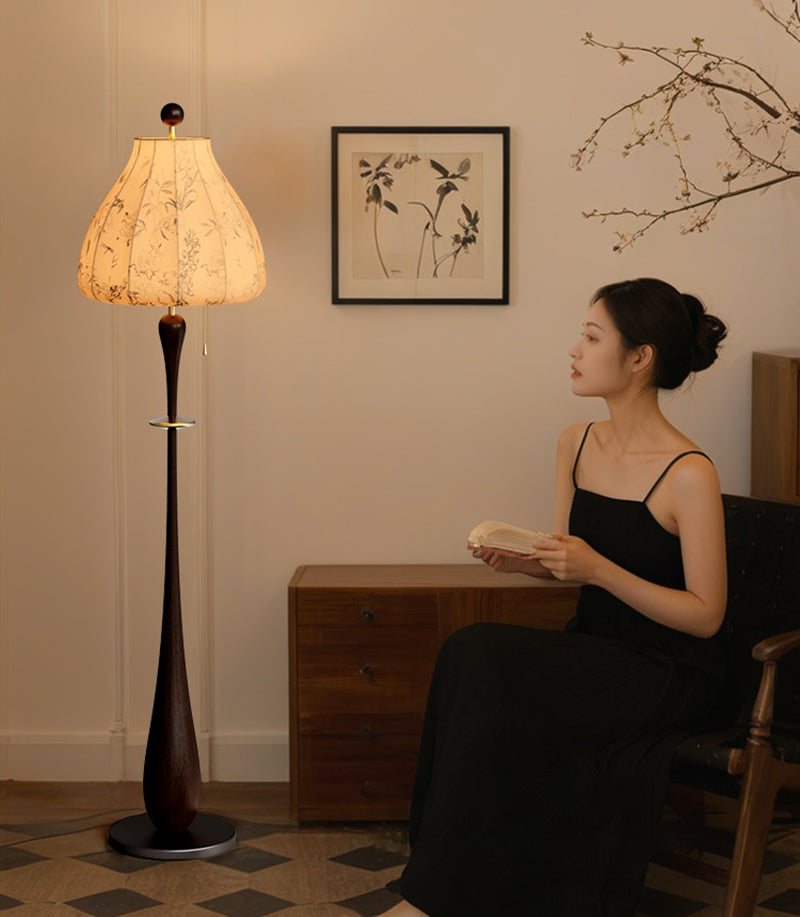 Wooden floor lamp Chinese style new fabric lamp