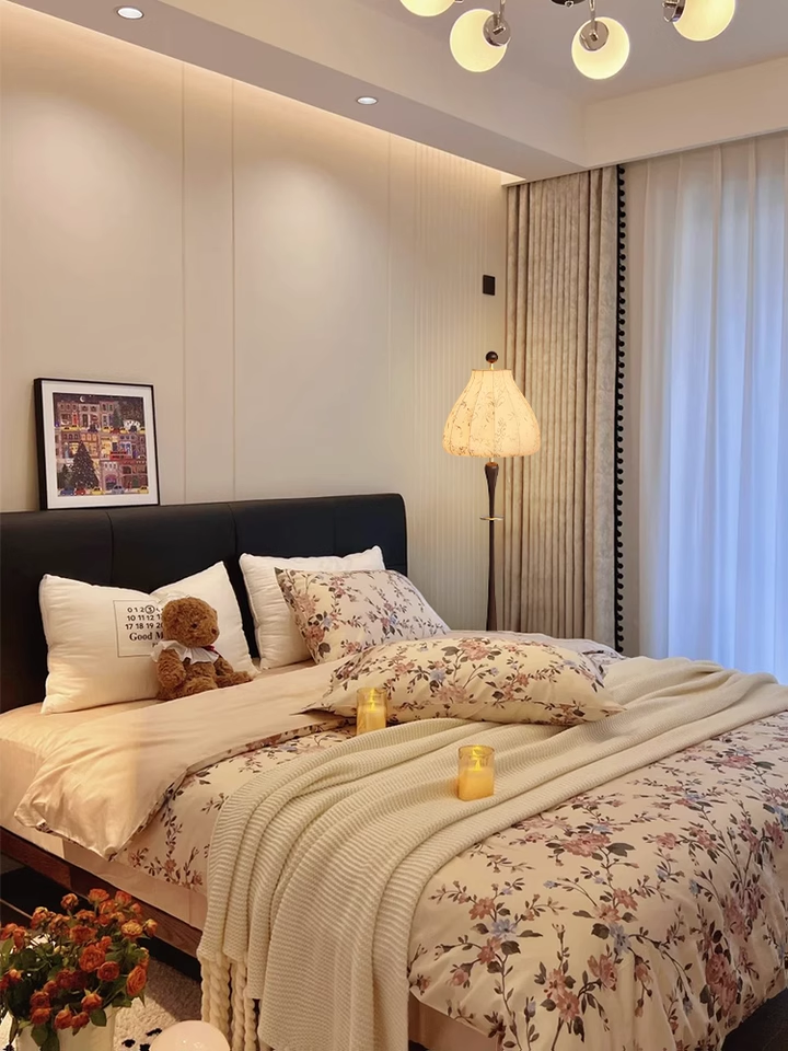 Wooden floor lamp Chinese style new fabric lamp