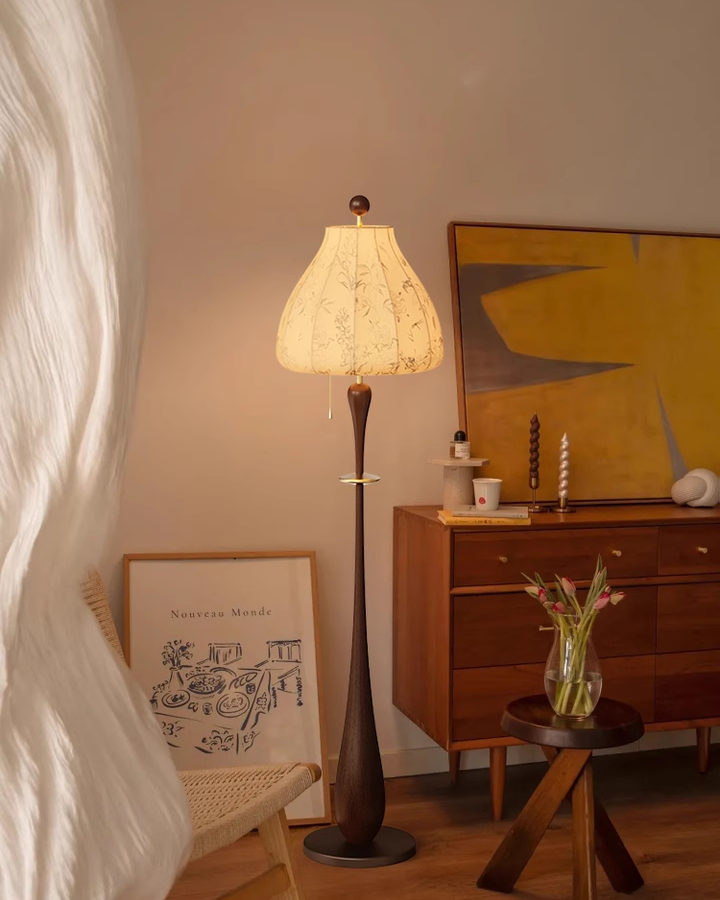 Wooden floor lamp Chinese style new fabric lamp