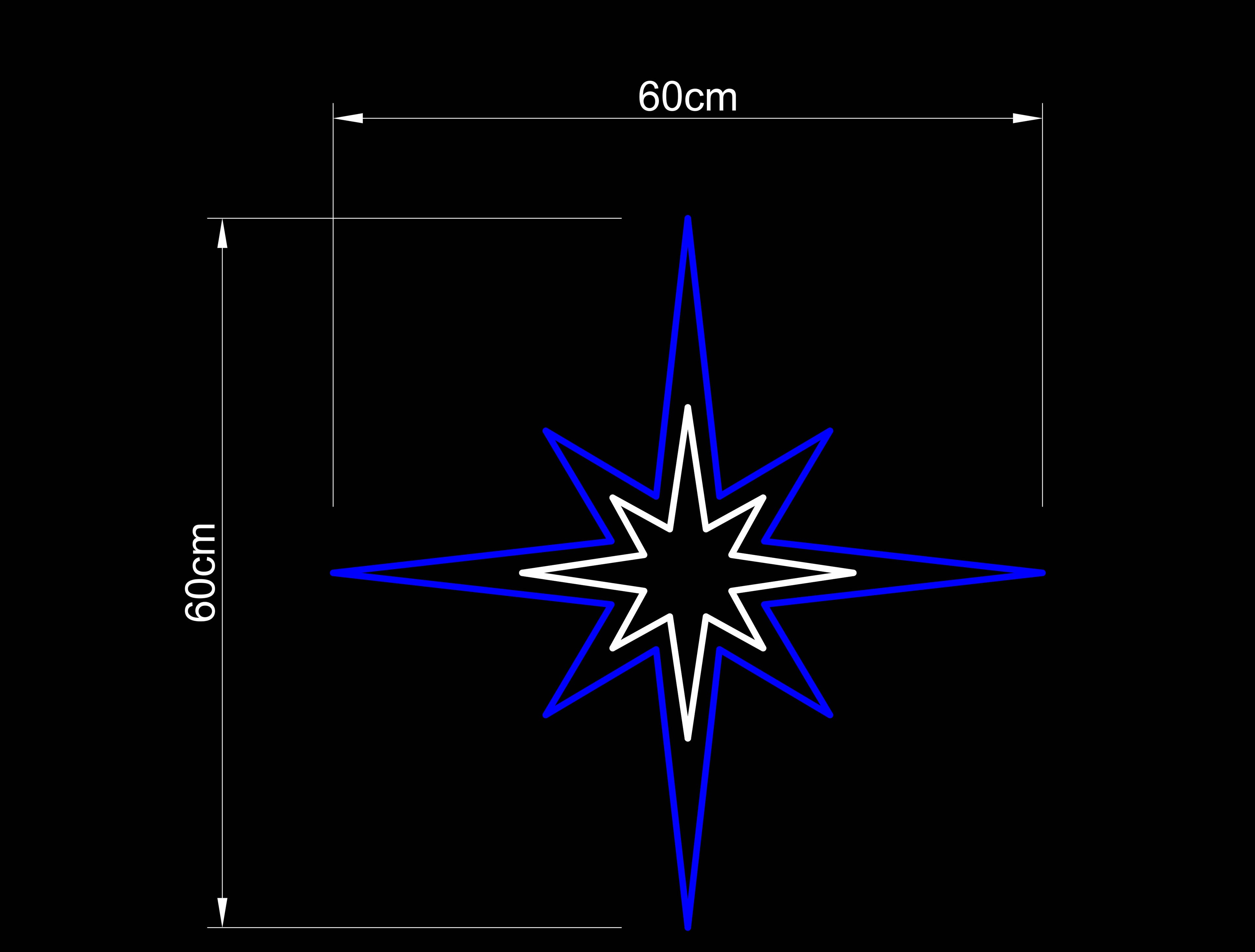 حبل إضاءة LED أزرق أبيض بنجمة مقاس 24 بوصة