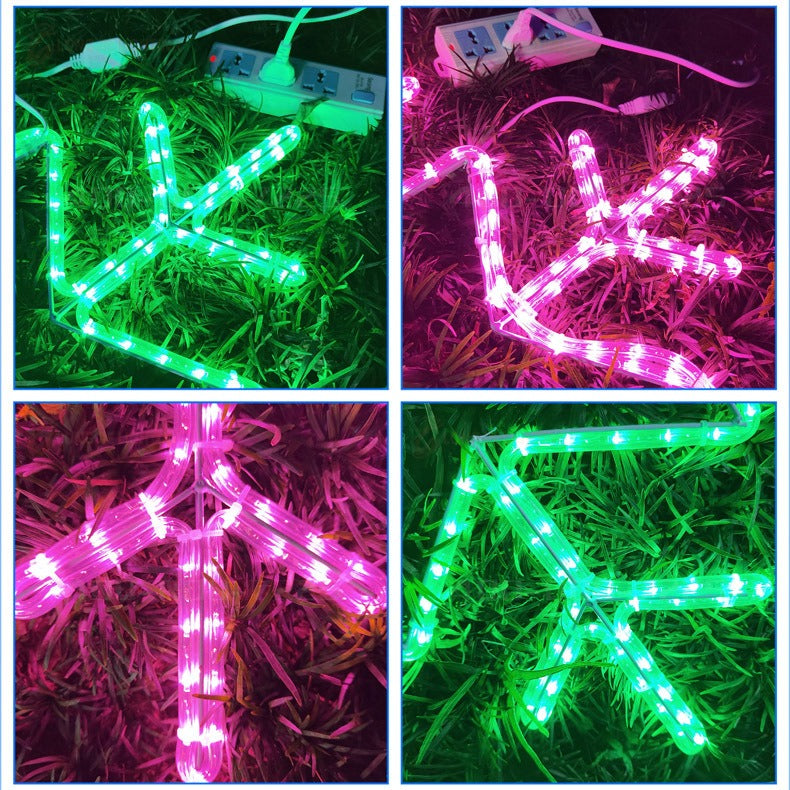 Outdoor LED snowflake motif light detail for festive city decor