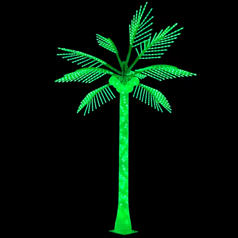2.5m LED coconut tree light in green, IP65 outdoor decorative lighting for gardens and commercial spaces