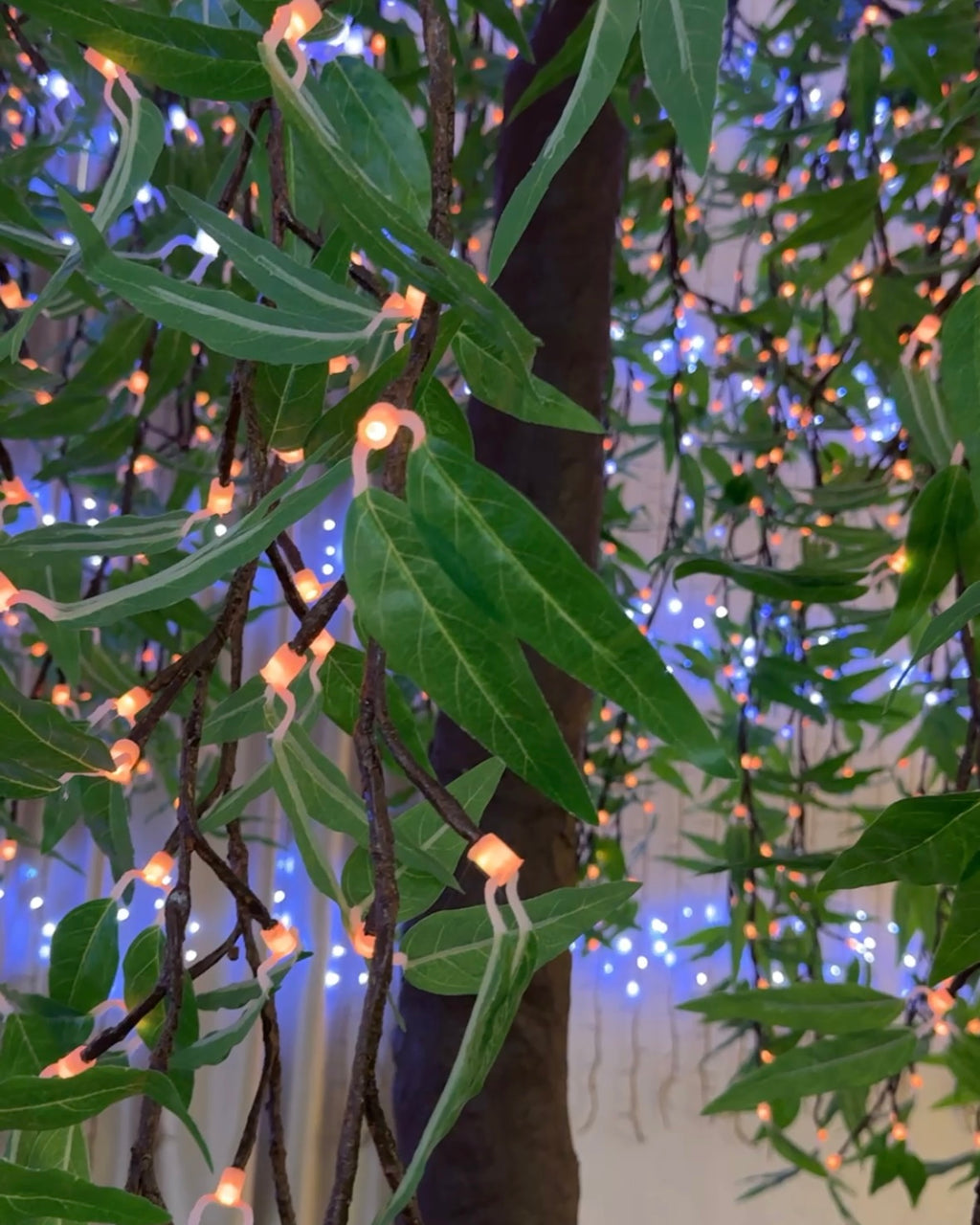 LED Gum Tree Light green leaf and branch detail with warm white LEDs