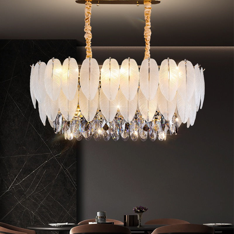 Living room oval feather crystal chandelier ceiling lamp