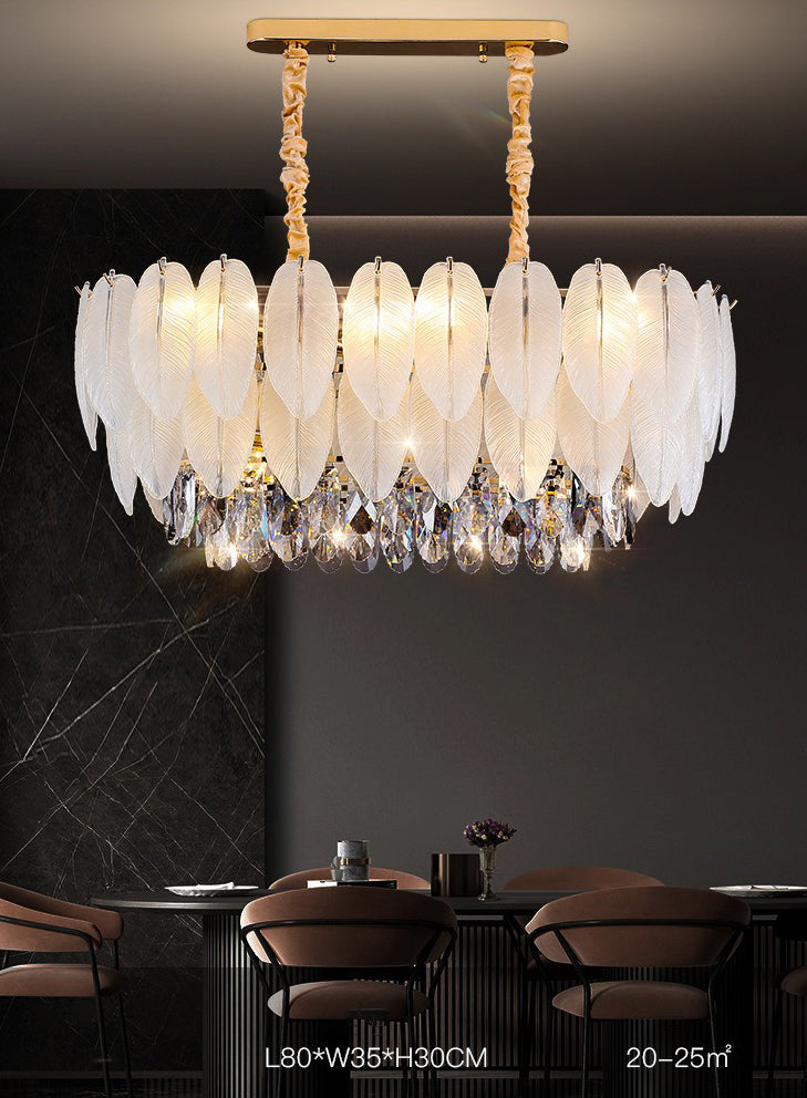 Living room oval feather crystal chandelier ceiling lamp