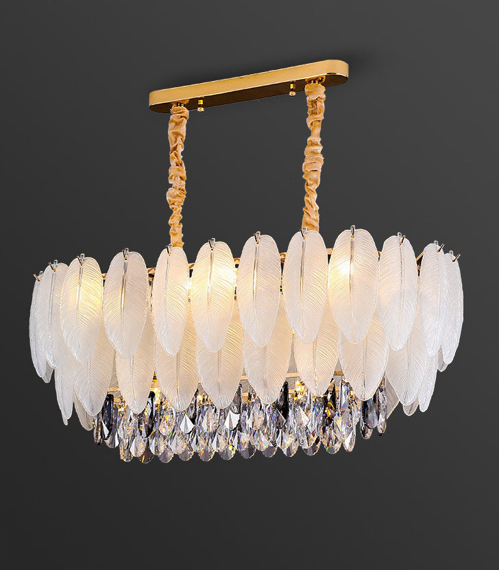 Living room oval feather crystal chandelier ceiling lamp