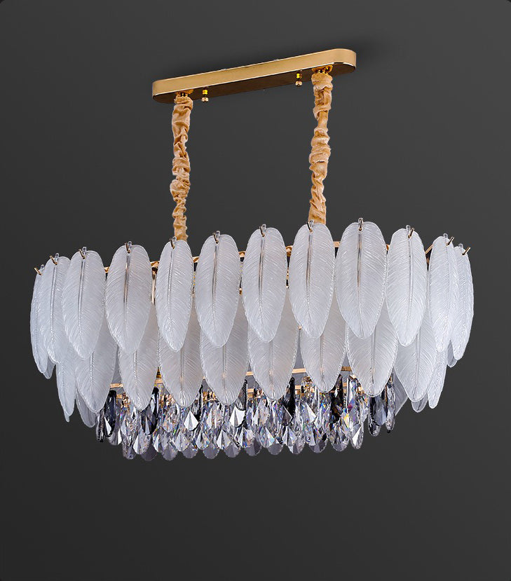 Living room oval feather crystal chandelier ceiling lamp