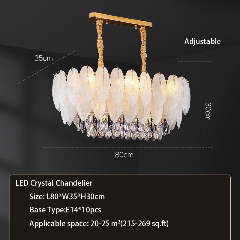 Living room oval feather crystal chandelier ceiling lamp