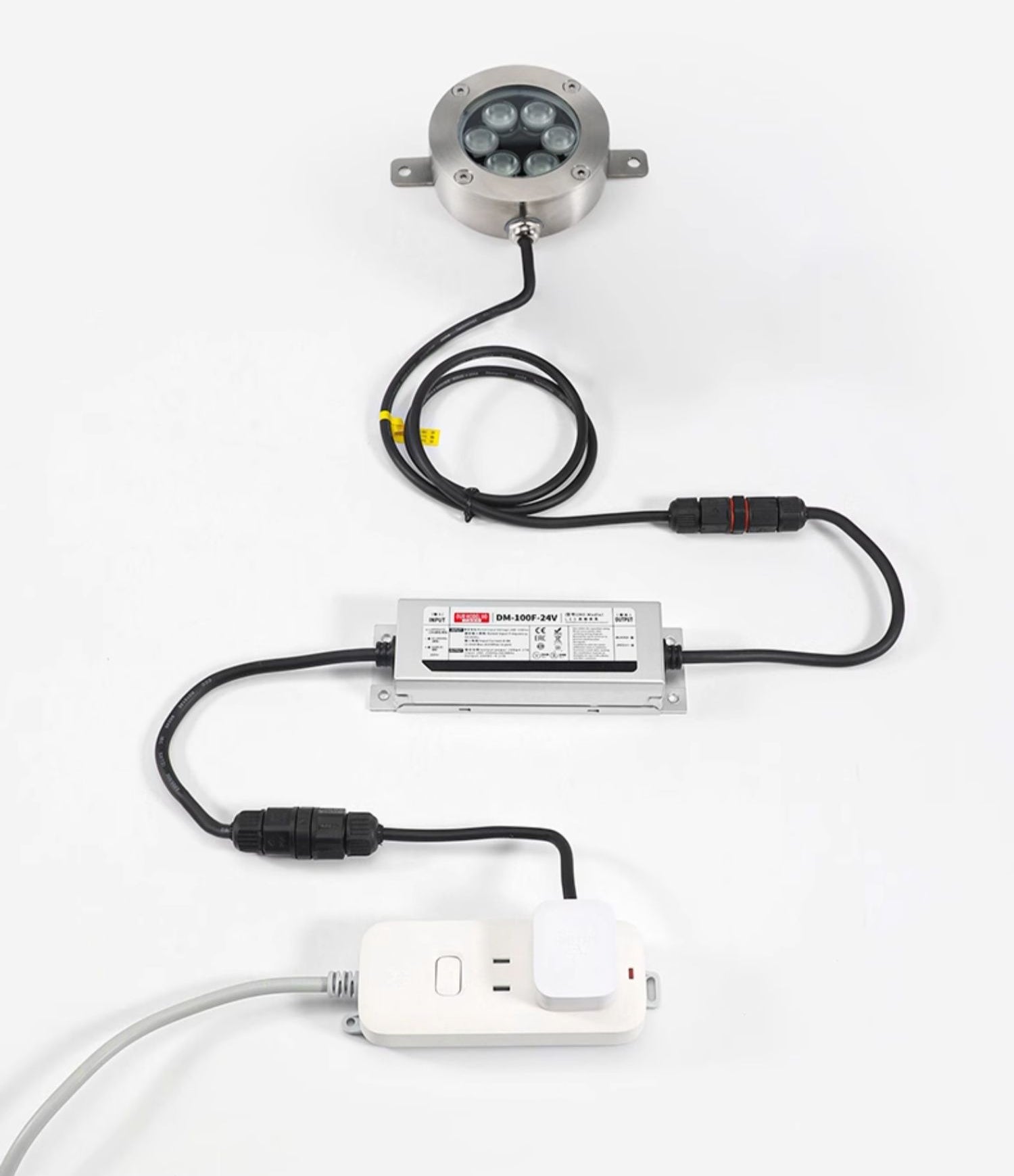 Round LED underwater light with power cable and mounting bracket