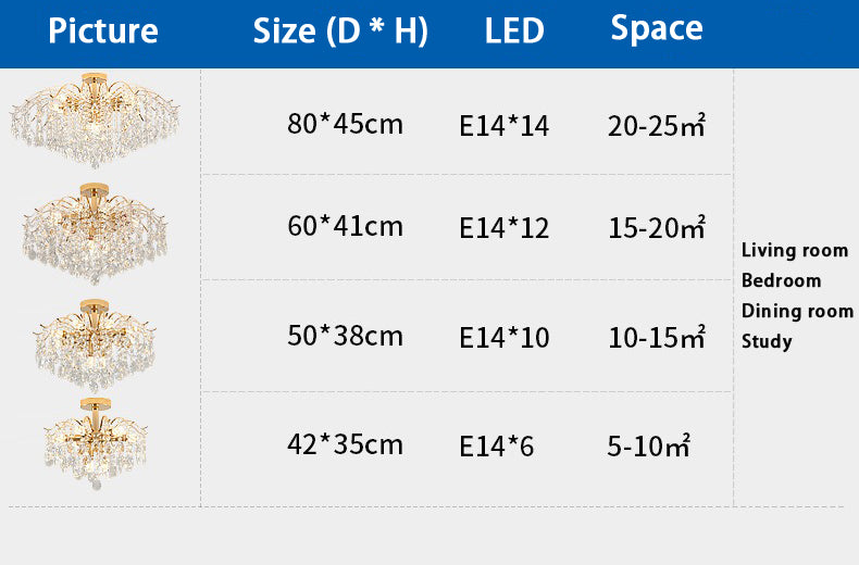 French style lamp luxury crystal chandelier living room bedroom dining room lamp