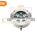 9W LED underwater light front view with dimensions