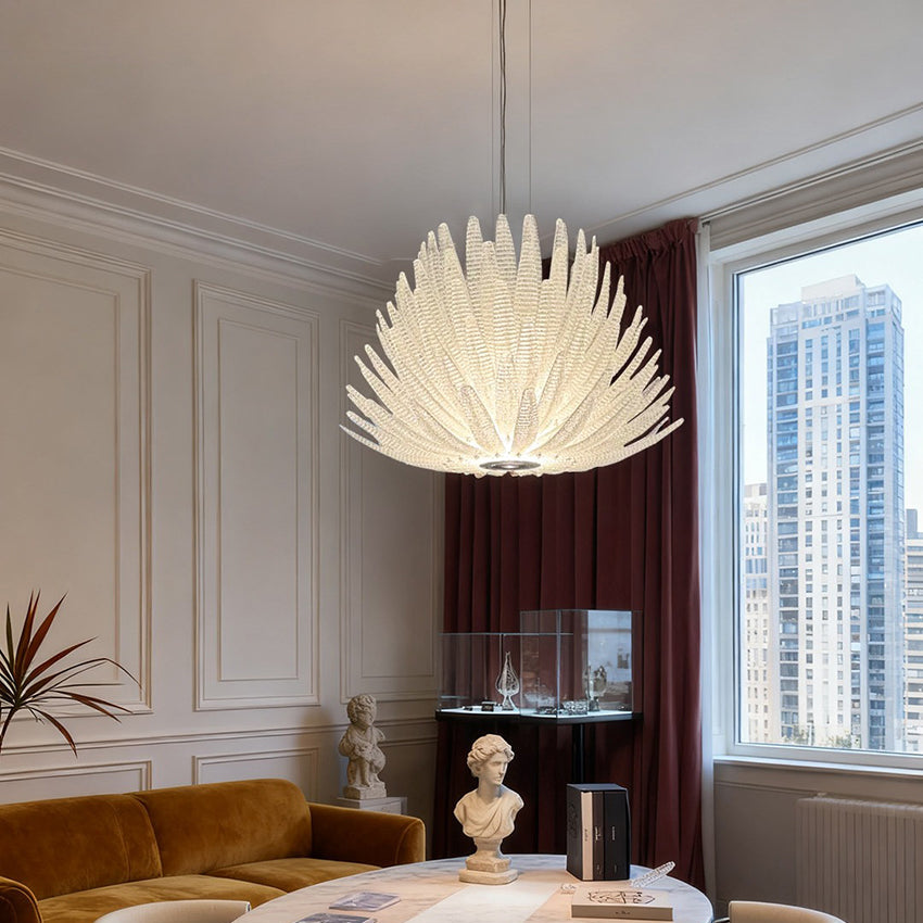 Luxury Clear Glass Leaf Chandelier for Living Room Dining Room Modern Pendant Light