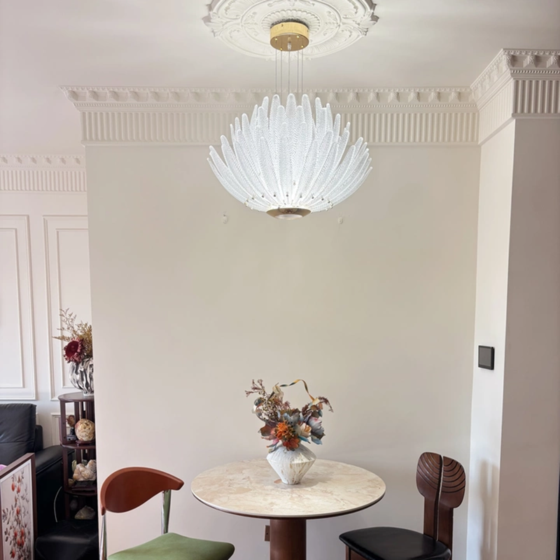 Luxury Clear Glass Leaf Chandelier for Living Room Dining Room Modern Pendant Light