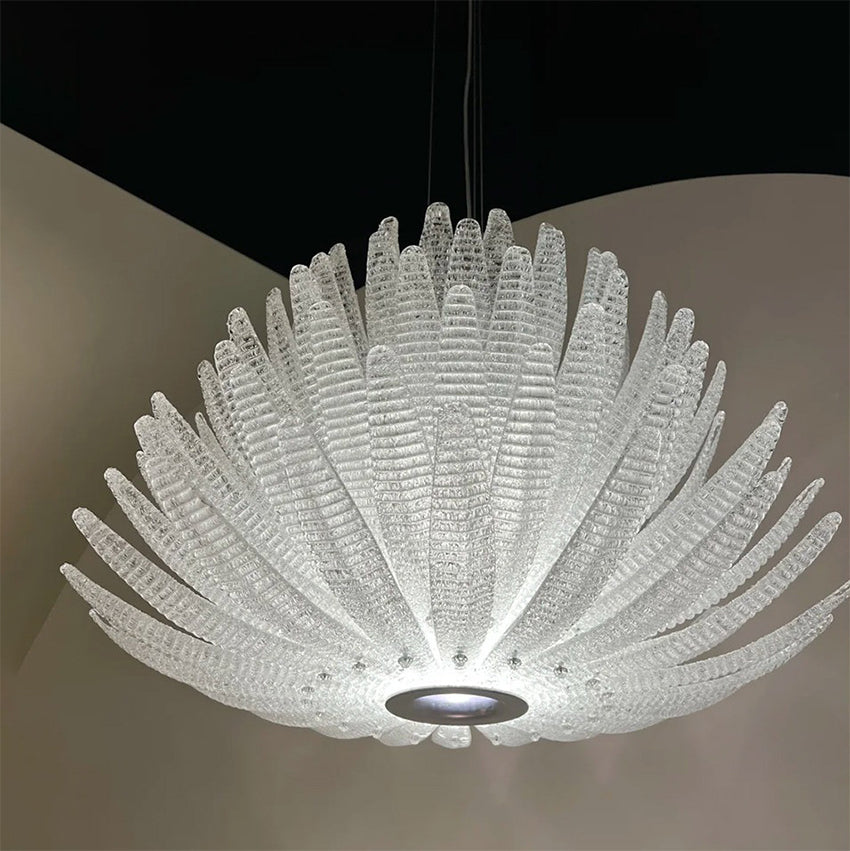 Luxury Clear Glass Leaf Chandelier for Living Room Dining Room Modern Pendant Light