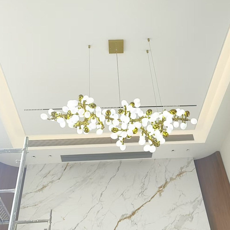 Luxury white glass cluster chandelier with artistic branch design