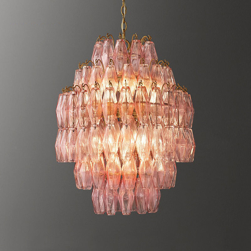 Modern style glass chandelier lighting diamond shaped glass chandelier Pink