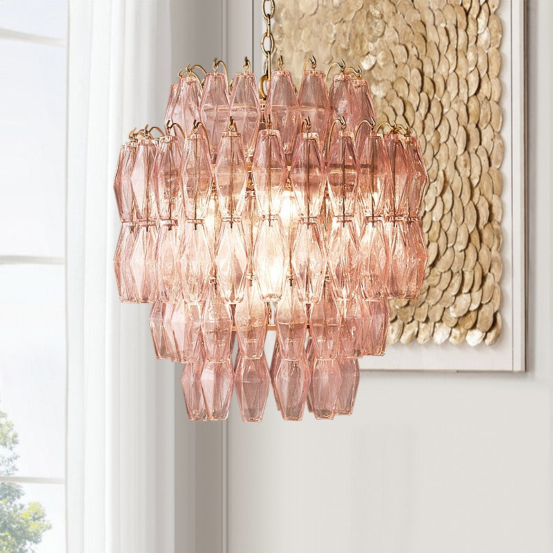 Modern style glass chandelier lighting diamond shaped glass chandelier Pink
